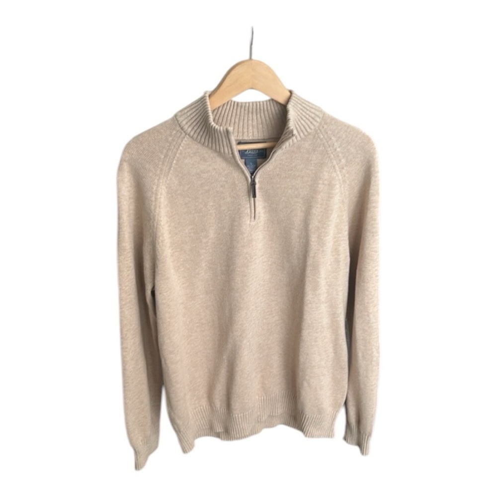 GH Bass Co. Classic Tan 1/4 Zip Long Sleeve Cotton Wool Knit Men’s Sweater Sz L